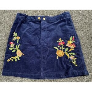 Mossimo Mini Skirt Blue Corduroy Floral Embroidered Boho Twee Festival Womens 6
